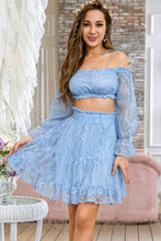 Load image into Gallery viewer, Lace Flounce Sleeve Cropped Top and Frill Trim Skirt Set