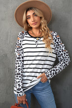 Load image into Gallery viewer, Leopard Print Striped Distressed Long Sleeve Tee