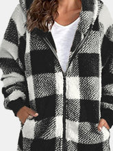 Load image into Gallery viewer, Plaid Zip Up Hooded Jacket with Pockets