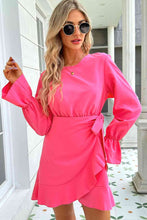 Load image into Gallery viewer, Round Neck Flounce Sleeve Ruffle Hem Mini Dress