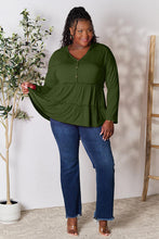 Load image into Gallery viewer, Double Take Half Button Long Sleeve Ruffle Hem Blouse