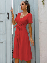 Load image into Gallery viewer, Decorative Button Tie Front Midi Dress