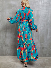 Load image into Gallery viewer, Frill Tied Printed Balloon Sleeve Dress