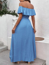 Load image into Gallery viewer, Smocked Ruffled Off-Shoulder Maxi Dress