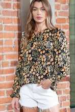 Load image into Gallery viewer, Printed Butterfly Sleeve Tie Neck Blouse