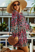 Load image into Gallery viewer, Leopard Flounce Sleeve Plunge Mini Dress
