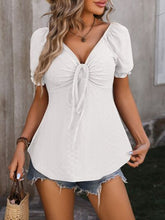 Load image into Gallery viewer, Ruched V-Neck Flounce Sleeve Blouse