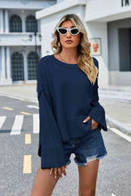 Load image into Gallery viewer, Round Neck Dropped Shoulder Slit Sweater