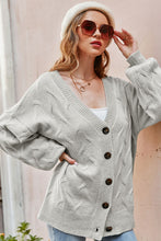 Load image into Gallery viewer, Ribbed Trim Button Down Lantern Sleeve Cardigan
