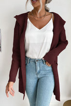 Load image into Gallery viewer, Ribbed Open Front Hooded Cardigan with Pockets