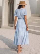 Load image into Gallery viewer, Tie Neck Balloon Sleeve Tiered Dress