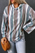 Load image into Gallery viewer, Striped Drawstring Detail Drop Shoulder Hoodie