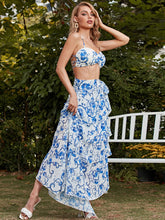 Load image into Gallery viewer, Floral Lace-Up Bralette and Belted Layered Skirt Set