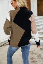 Load image into Gallery viewer, Color Block Mock Neck Ribbed Trim Sweater