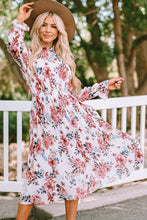 Load image into Gallery viewer, Floral Mock Neck Flounce Sleeve Midi Dress