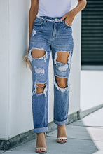Load image into Gallery viewer, Distressed Frayed Trim Straight Leg Jeans