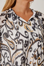 Load image into Gallery viewer, Printed Tie Neck Balloon Sleeve Blouse
