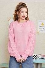 Load image into Gallery viewer, Double Take Round Neck Cable-Knit Dropped Shoulder Sweater