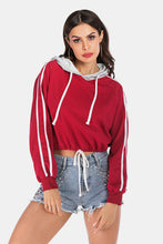Load image into Gallery viewer, Full Size Side Stripe Drawstring Hem Cropped Hoodie
