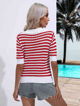 Load image into Gallery viewer, Striped Johnny Collar Half Sleeve Knit Top