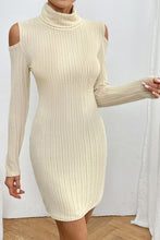 Load image into Gallery viewer, Ribbed Turtleneck Cold Shoulder Long Sleeve Mini Dress