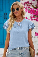 Load image into Gallery viewer, Swiss Dot Tie-Neck Flutter Sleeve Blouse