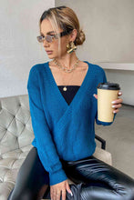 Load image into Gallery viewer, Double Take Surplice Neck Dropped Shoulder Sweater