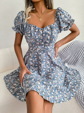 Load image into Gallery viewer, Floral Sweetheart Neck Flounce Sleeve Mini Dress