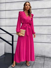 Load image into Gallery viewer, Pleated Surplice Tie Waist Maxi Dress