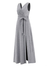 Load image into Gallery viewer, Slit Surplice Tie Waist Sleeveless Dress