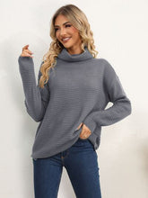 Load image into Gallery viewer, Slit Turtleneck Dropped Shoulder Sweater