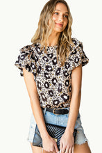 Load image into Gallery viewer, Animal Print Puff Sleeve Round Neck Blouse
