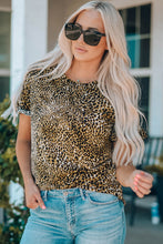 Load image into Gallery viewer, Women Leopard Short Flounce Sleeve Tee