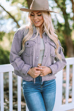 Load image into Gallery viewer, Frayed Trim Snap Down Denim Jacket