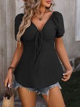 Load image into Gallery viewer, Ruched V-Neck Flounce Sleeve Blouse