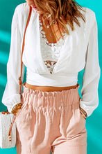 Load image into Gallery viewer, Tied Balloon Sleeve Cropped Blouse