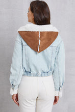 Load image into Gallery viewer, Contrast Raw Hem Hooded Denim Jacket