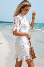Load image into Gallery viewer, Puff Sleeve Crochet Lace Mini Dress