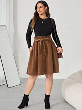 Load image into Gallery viewer, Plus Size Tied Decorative Button Paperbag Waist Skirt