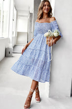Load image into Gallery viewer, Ditsy Floral Off-Shoulder Smocked Midi Dress