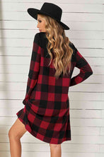Load image into Gallery viewer, Plaid Round Neck Long Sleeve Mini Dress