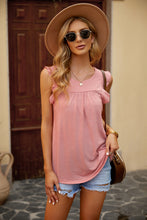 Load image into Gallery viewer, Keyhole Back Ruffle Shoulder Sleeveless Top