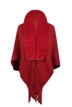 Load image into Gallery viewer, Fringe Detail Long Sleeve Ribbed Poncho