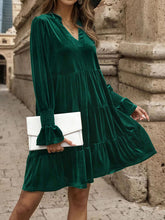 Load image into Gallery viewer, Notched Long Sleeve Tiered Dress