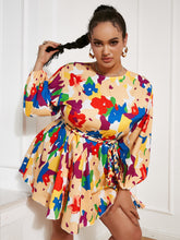 Load image into Gallery viewer, Plus Size Printed Mini Dress with Braided Belt