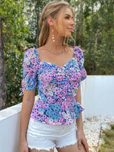 Load image into Gallery viewer, Floral Ruched Sweetheart Neck Peplum Top