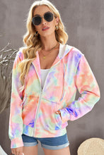 Load image into Gallery viewer, Tie-Dye Drawstring Detail Zip Up Hooded Jacket