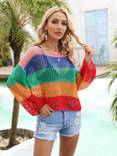 Load image into Gallery viewer, Color Block Openwork Boat Neck Cover Up