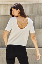 Load image into Gallery viewer, And The Why Pearly White Full Size Criss Cross Pearl Detail Open Back T-Shirt