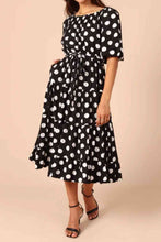 Load image into Gallery viewer, Polka Dot Tie Waist Midi Dress